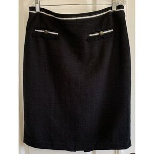 Talbots Black White Boucle Woven Skirt Size 12 Lined Cotton Polyester